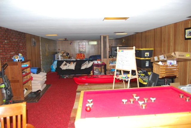 3207 County Rd W, Port Washington, WI 53074 - playroom with wood walls, pool table, and carpet flooring