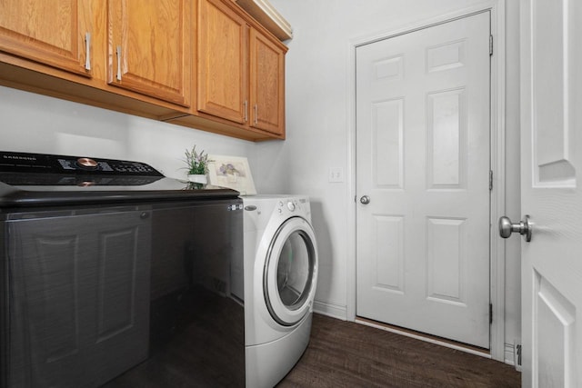 416 Rimrock Rd, Janesville, WI 53548 - laundry area with washer and dryer, cabinet space, and dark wood-style flooring