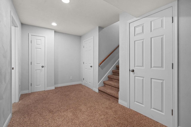 416 Rimrock Rd, Janesville, WI 53548 - basement with carpet, recessed lighting, baseboards, and stairway