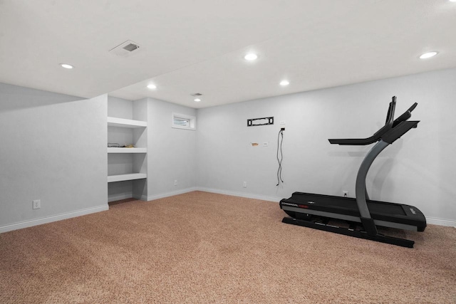 416 Rimrock Rd, Janesville, WI 53548 - workout area featuring carpet floors, recessed lighting, baseboards, and built in features