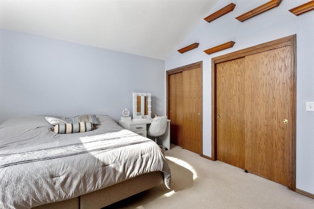 2425 Sandstone Ct, Oshkosh, WI 54904 - carpeted bedroom featuring two closets and high vaulted ceiling