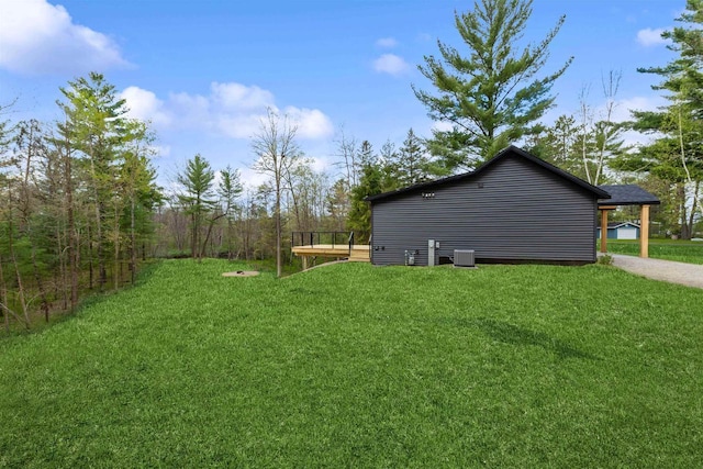 401 George St, Crivitz, WI 54114 - view of green lawn featuring a wooden deck and central air condition unit