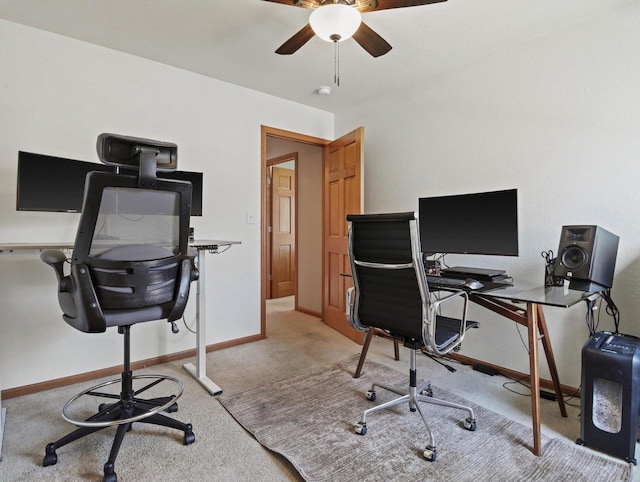 1537 Whitewater Dr, West Bend, WI 53095 - office space featuring ceiling fan, light colored carpet, and baseboards