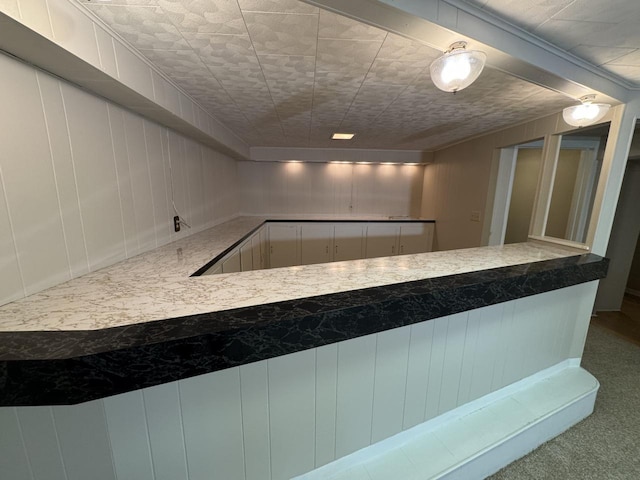 indoor dry bar featuring carpet