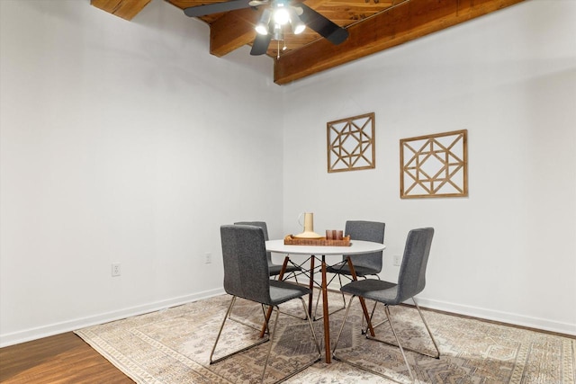 234 E Reservoir Ave Unit 104, Milwaukee, WI 53212 - dining space featuring ceiling fan, beam ceiling, baseboards, and wood finished floors