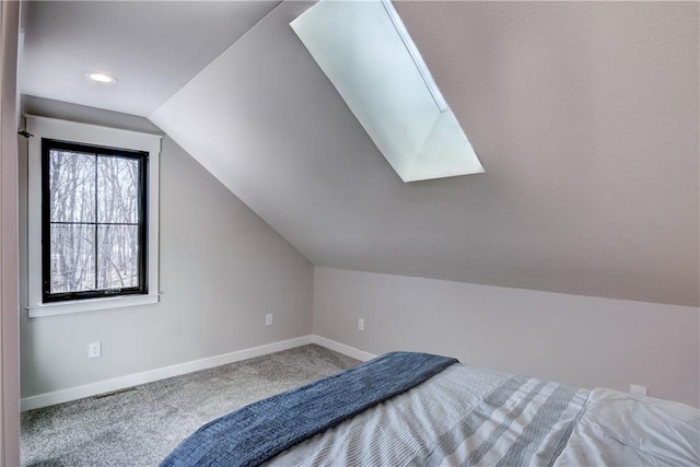 2936 W Sunset Bay, Birchwood, WI 54817 - unfurnished bedroom featuring baseboards, carpet floors, lofted ceiling, and a skylight