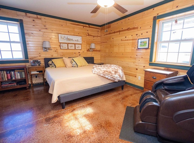 6209 Cassidy Rd, Mineral Point, WI 53565 - bedroom with crown molding and wood walls