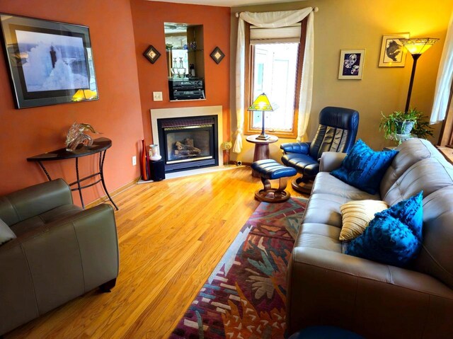 5449 Old Middleton Rd, Madison, WI 53705 - living room featuring wood finished floors and a fireplace