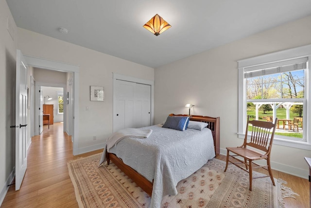 1387 Wilmington Way Unit 3-34, Lake Geneva, WI 53147 - bedroom with light wood-style flooring, baseboards, and a closet