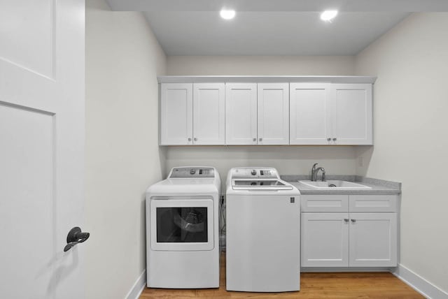 1387 Wilmington Way Unit 3-34, Lake Geneva, WI 53147 - clothes washing area with independent washer and dryer, cabinet space, baseboards, light wood-style flooring, and recessed lighting