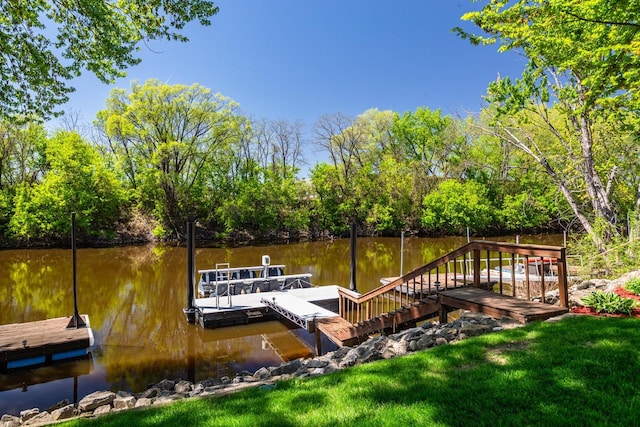 dock with a water view and a view of trees