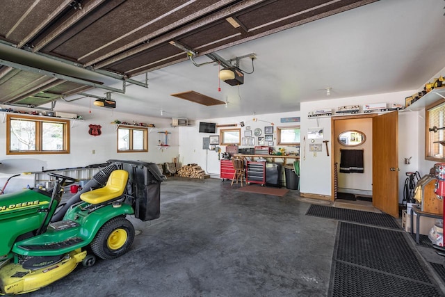 garage with a garage door opener