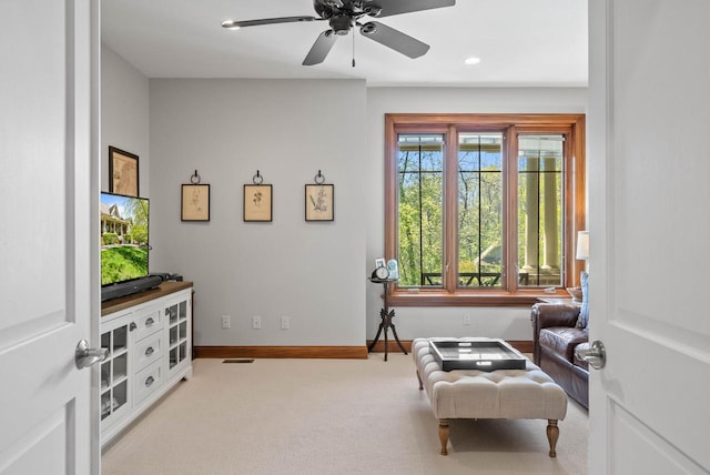 1521 Geneva Club Dr Unit 18-05, Lake Geneva, WI 53147 - sitting room featuring carpet flooring, a ceiling fan, baseboards, and recessed lighting