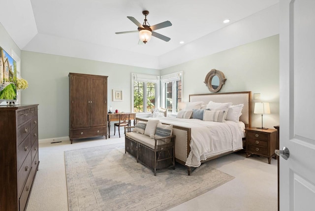 1521 Geneva Club Dr Unit 18-05, Lake Geneva, WI 53147 - bedroom featuring light carpet, ceiling fan, and baseboards
