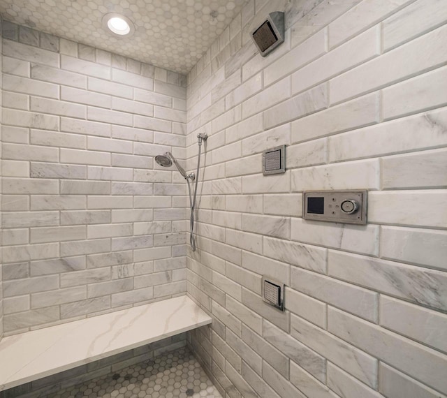 1521 Geneva Club Dr Unit 18-05, Lake Geneva, WI 53147 - full bathroom with tiled shower, recessed lighting, and tile patterned floors