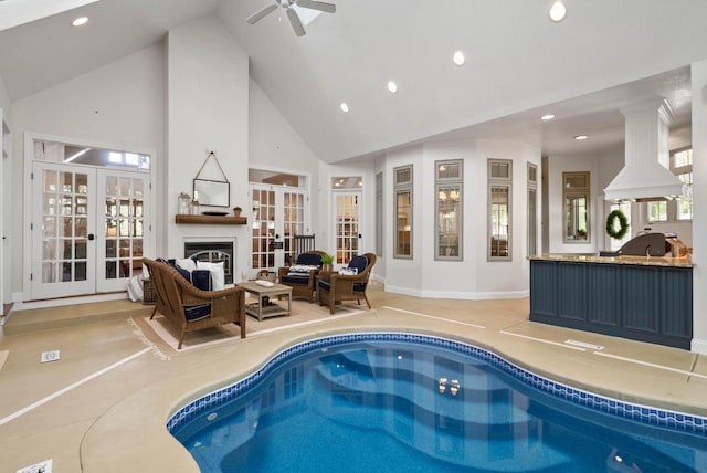 1521 Geneva Club Dr Unit 18-05, Lake Geneva, WI 53147 - indoor pool with french doors and a ceiling fan