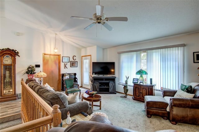 3329 E Meadows Pl, Eau Claire, WI 54701 - living area featuring ceiling fan, lofted ceiling, and carpet floors