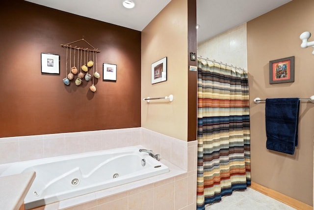 1325 N Van Buren St Unit 308, Milwaukee, WI 53202 - bathroom with a jetted tub, tile patterned floors, and a shower with shower curtain