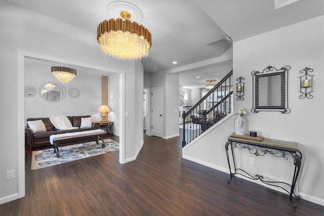 432 Tawny Elm Pkwy, Verona, WI 53593 - entryway with a chandelier, wood finished floors, baseboards, and recessed lighting