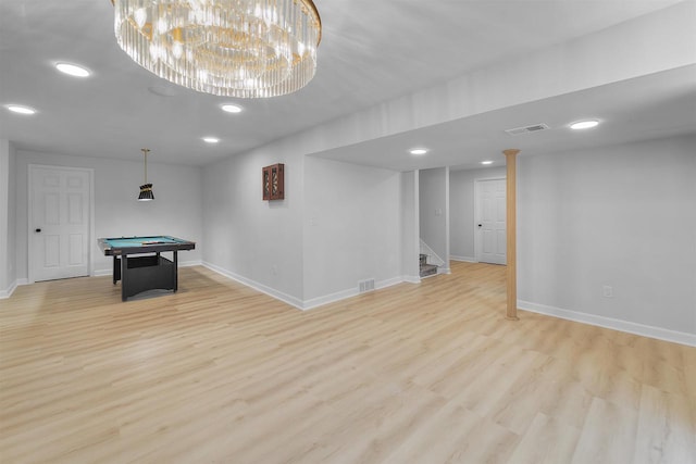 432 Tawny Elm Pkwy, Verona, WI 53593 - game room featuring billiards table, baseboards, light wood-style flooring, and recessed lighting