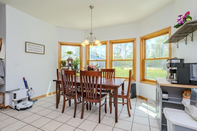 175545 Willow Ln, Ringle, WI 54440 - dining room featuring a chandelier, light tile patterned flooring, and baseboards
