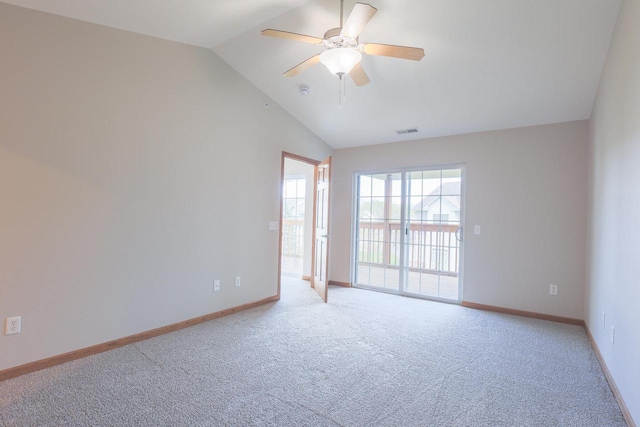 6313 43rd St Unit 162, Kenosha, WI 53144 - unfurnished room featuring vaulted ceiling, light colored carpet, baseboards, and a ceiling fan