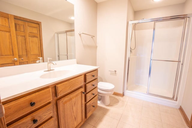 6313 43rd St Unit 162, Kenosha, WI 53144 - full bath with a stall shower, toilet, tile patterned flooring, vanity, and baseboards