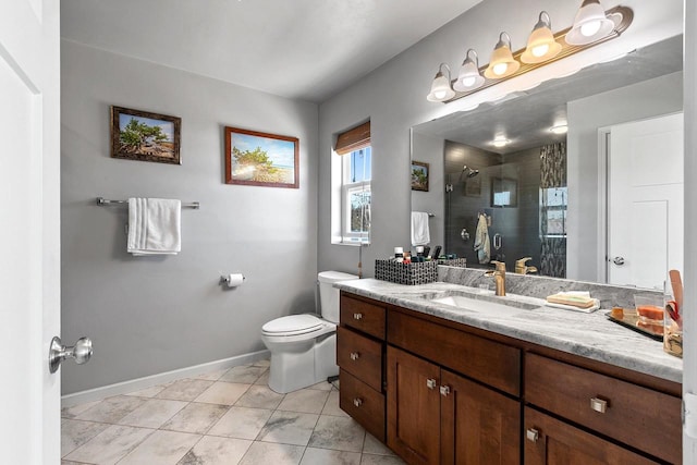 1397 Lear Ln, De Pere, WI 54115 - full bathroom featuring a shower stall, toilet, baseboards, and vanity