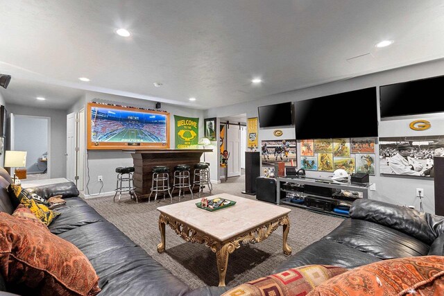 1397 Lear Ln, De Pere, WI 54115 - living room with recessed lighting, a dry bar, baseboards, and carpet flooring