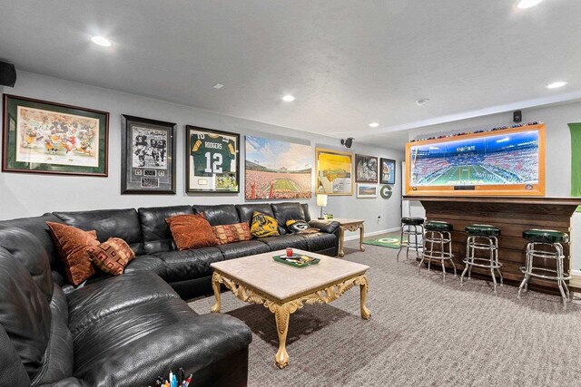 1397 Lear Ln, De Pere, WI 54115 - living room featuring recessed lighting, baseboards, a bar, and carpet flooring