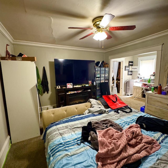 2664 N Booth St, Milwaukee, WI 53212 - bedroom featuring carpet flooring, crown molding, and ceiling fan