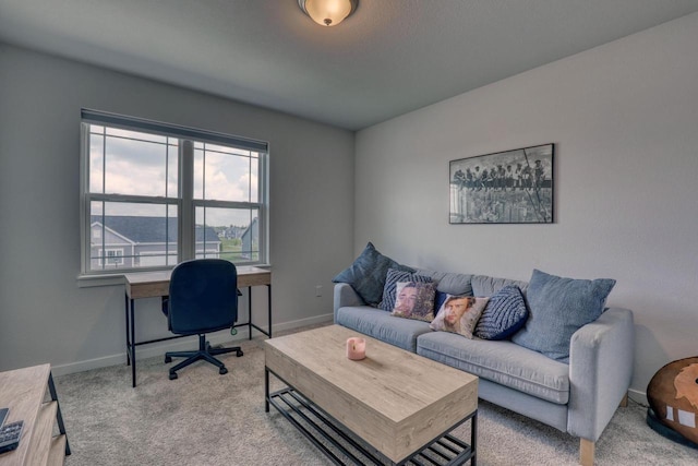 home office with carpet flooring and baseboards