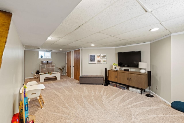 2577 N 89th St, Wauwatosa, WI 53226 - game room with carpet floors, a drop ceiling, recessed lighting, and baseboards