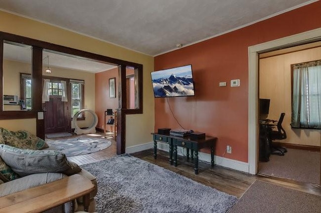 2139 12th St, Eau Claire, WI 54703 - living area with an office area, baseboards, and wood finished floors