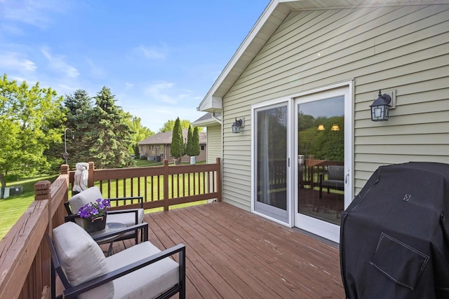 N5798 Lakeview Dr, Green Lake, WI 54941 - wooden terrace with area for grilling and a yard