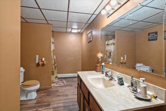 912 S 3rd Ave, Edgar, WI 54426 - full bath with a drop ceiling, wood finished floors, toilet, vanity, and a shower with shower curtain