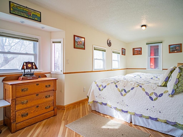301 E Townline Rd Unit D, Lake Geneva, WI 53147 - bedroom featuring multiple windows, light wood-style flooring, a textured ceiling, and baseboards
