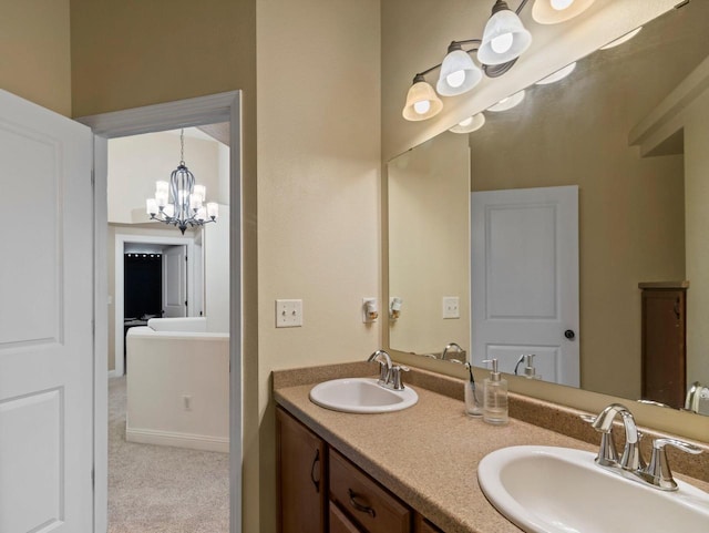 9318 W Mt Zion Dr, Milwaukee, WI 53224 - full bath featuring a chandelier and double vanity