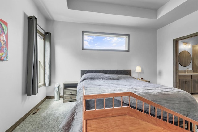 3153 Lazy Oak Ct, Green Bay, WI 54311 - bedroom featuring carpet floors, baseboards, a tray ceiling, and a sink