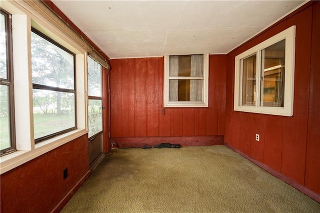 S2951 Prairie St, Fountain City, WI 54629 - unfurnished sunroom with carpet flooring and wood walls