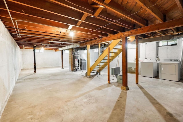 605 Douglas Trl, Madison, WI 53716 - below grade area with separate washer and dryer, gas water heater, and stairway