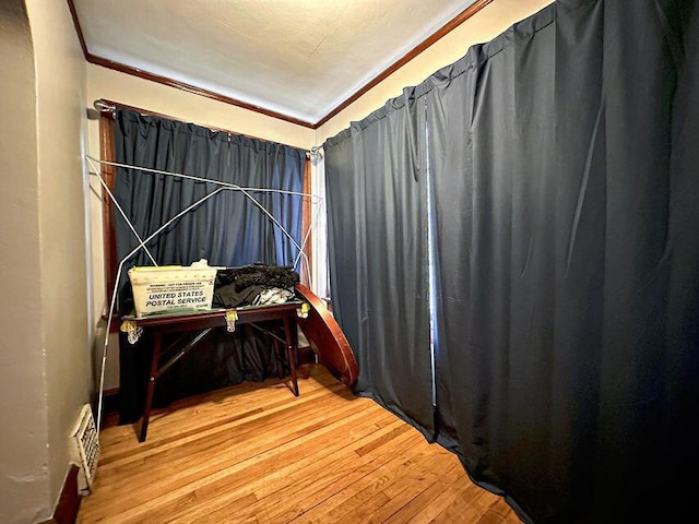 5561 N 40th St, Milwaukee, WI 53209 - living area with hardwood / wood-style flooring and crown molding