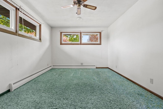1020 W 3rd St, Kimberly, WI 54136 - carpeted empty room with a baseboard heating unit, baseboards, and a ceiling fan