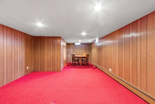 1020 W 3rd St, Kimberly, WI 54136 - finished basement with a baseboard heating unit, carpet flooring, wood walls, and recessed lighting