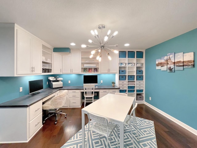 5634 Wind Dancer Ct, Sheboygan, WI 53081 - office space with built in study area, dark wood-style floors, a chandelier, recessed lighting, and baseboards