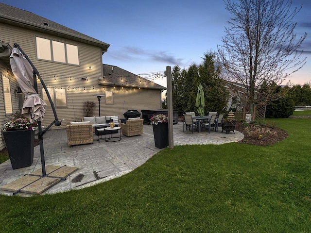 5634 Wind Dancer Ct, Sheboygan, WI 53081 - patio terrace at dusk featuring an outdoor living space, a yard, and a grill