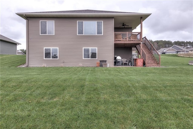 1215 Brooke Ct, Chippewa Falls, WI 54729 - rear view of property with a ceiling fan, stairs, a yard, and a deck