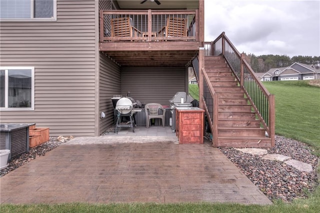 1215 Brooke Ct, Chippewa Falls, WI 54729 - view of patio featuring a wooden deck and stairway