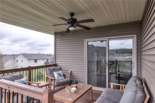 1215 Brooke Ct, Chippewa Falls, WI 54729 - wooden terrace featuring ceiling fan and an outdoor living space