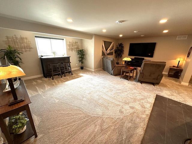 265 Victory Ln, Elkhart Lake, WI 53020 - living room featuring recessed lighting, a dry bar, carpet floors, and baseboards